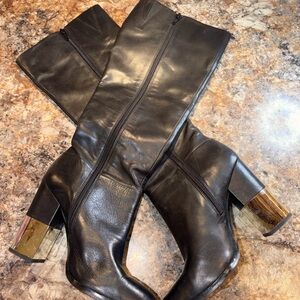 Aldo Black Leather Boots With Silver Block Heel Accent